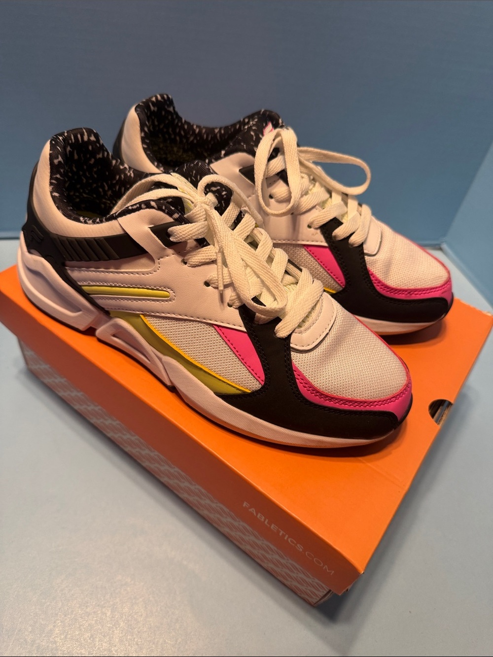 Fabletics White Sneakers with Pink and Yellow Accents
